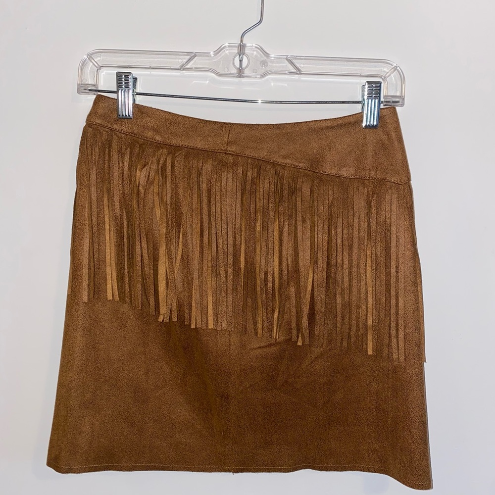NWOT Faux Suede Brown Miniskirt w/ Fringe